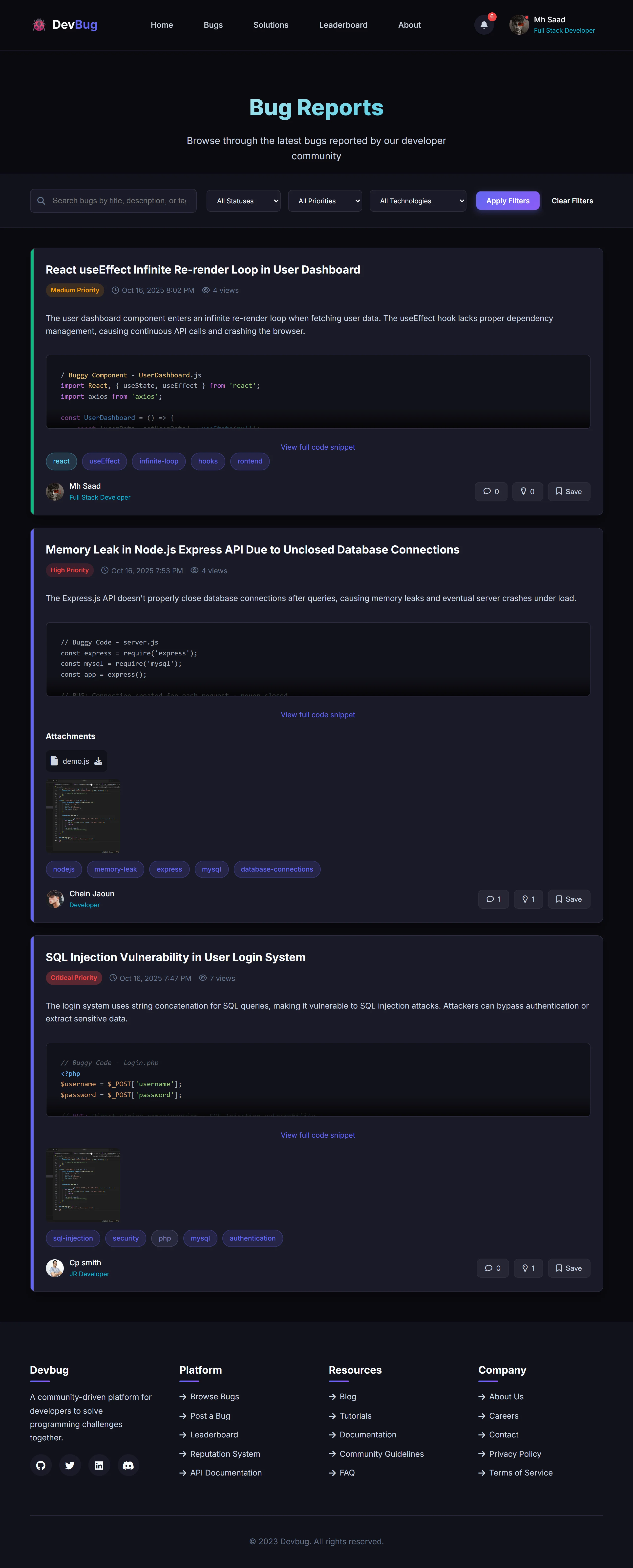 Bug Reporting Interface