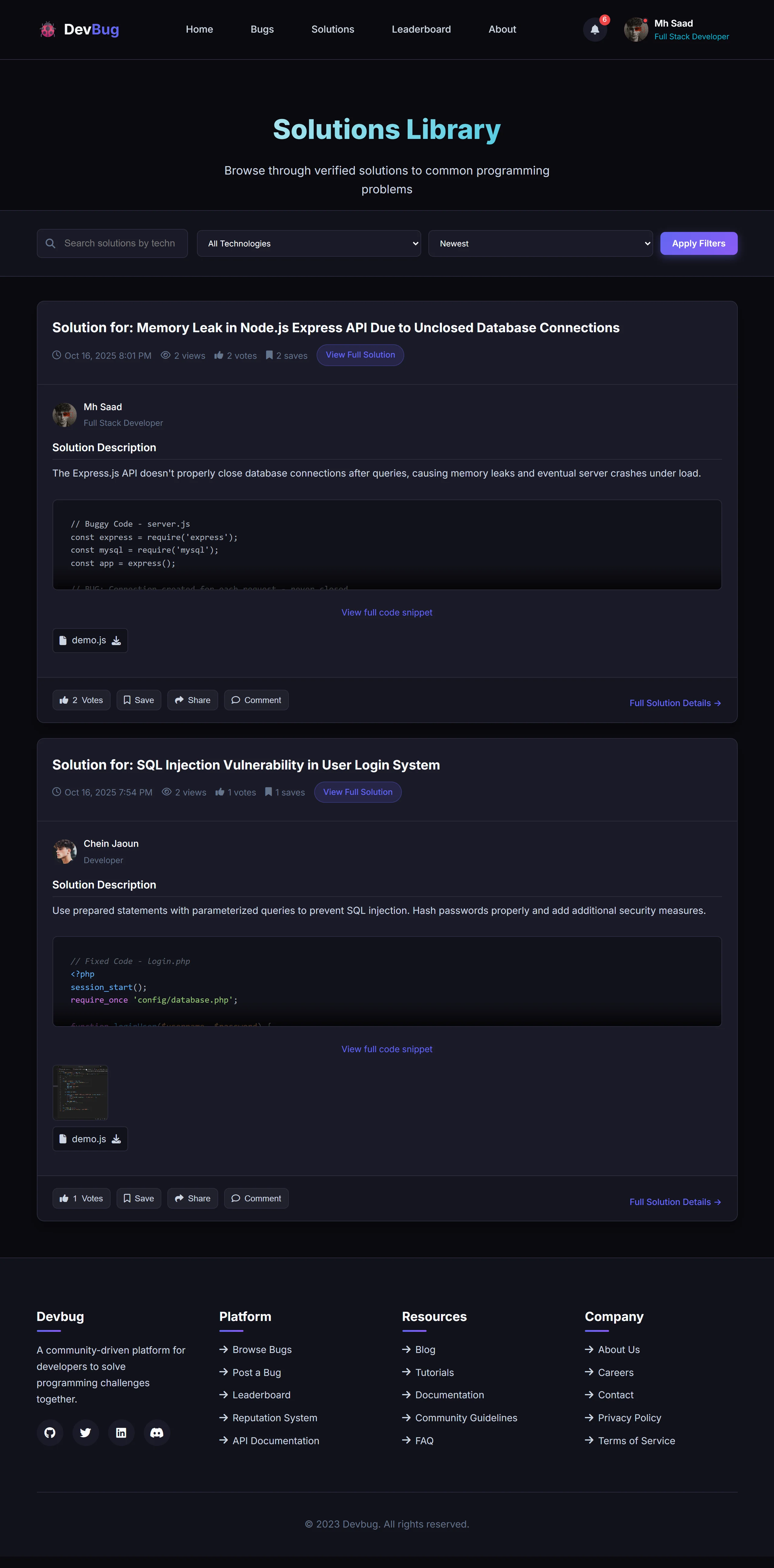 Solutions Interface